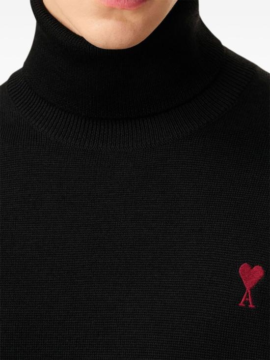 26FW 아미 스몰 하트 로고 메리노 울 니트 터틀넥 HKS827 001 009 Black - AMI