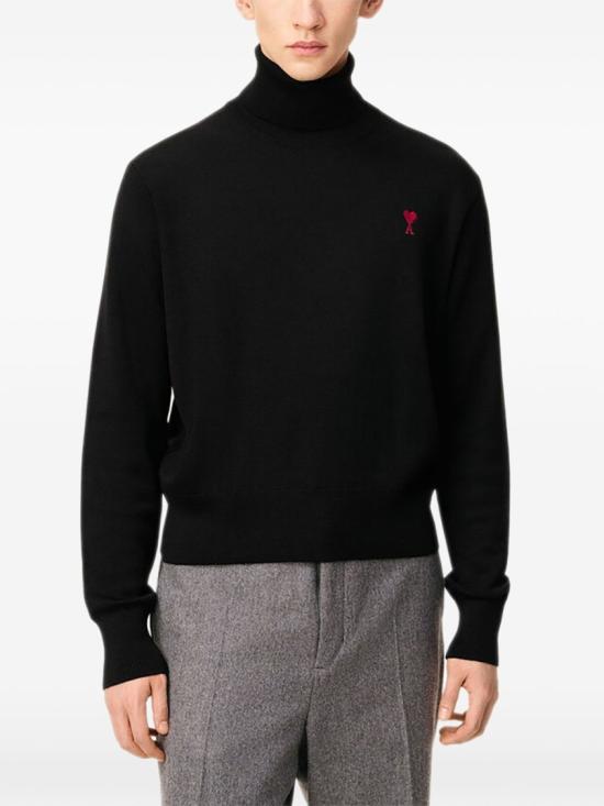 26FW 아미 스몰 하트 로고 메리노 울 니트 터틀넥 HKS827 001 009 Black - AMI