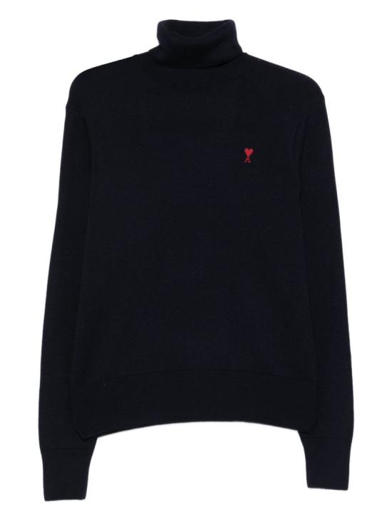 26FW 아미 스몰 하트 로고 메리노 울 니트 터틀넥 HKS827 001 414 Black