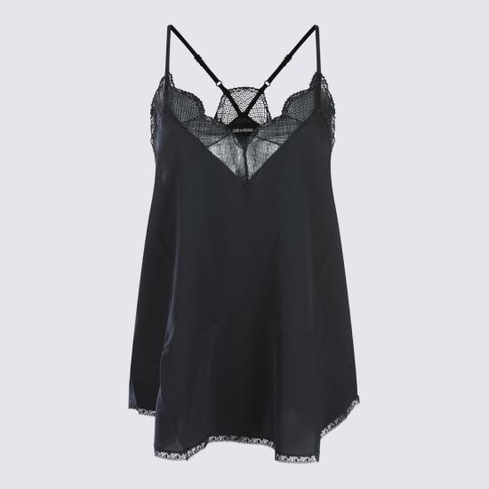 26FW 자딕앤볼테르 CHRISTY 크리스티 레이스 트리밍 실크 캐미솔 WWCR01313 011 Black