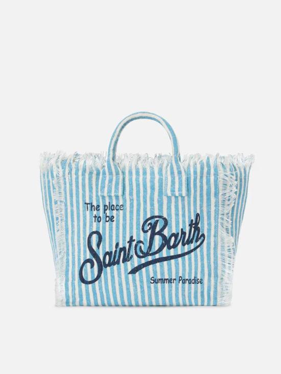 26SS 세인트바쓰 토트백 Tela di Lino Celeste의 Borsa Colette a Righe
