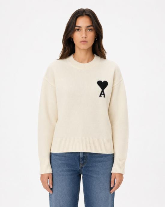  아미 빅 하트 울 크루넥 스웨터 UKS838 018 151 OFFWHITE BLACK OFF WHITE BLACK - AMI