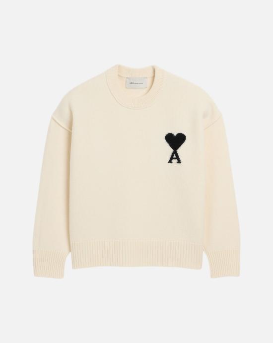  아미 빅 하트 울 크루넥 스웨터 UKS838 018 151 OFFWHITE BLACK OFF WHITE BLACK
