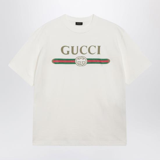 26FW 구찌 로고 프린트 코튼 저지 실크 티셔츠 865015XJHUF White