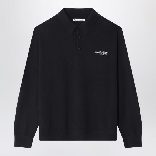 26FW 아크네 스튜디오 로고 울 니트 폴로 셔츠 B60388WO Black