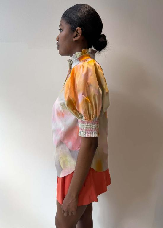  Hope For Flowers by Tracy Reese 블라우스 트레이시 리즈의 'Hope For Flowers' 반팔 스모크 셔츠 블라우스, 은은한 플로럴 패턴 - HOPE FOR FLOWERS