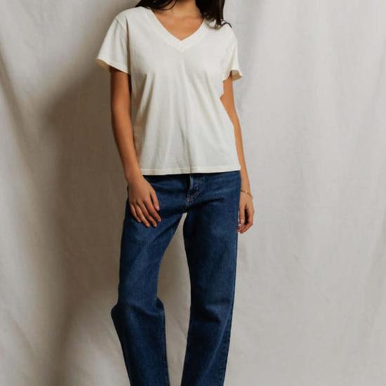  퍼펙트 화이트 티 반팔 티셔츠 헨드릭스 박시 브이넥 티셔츠 - PERFECT WHITE TEE