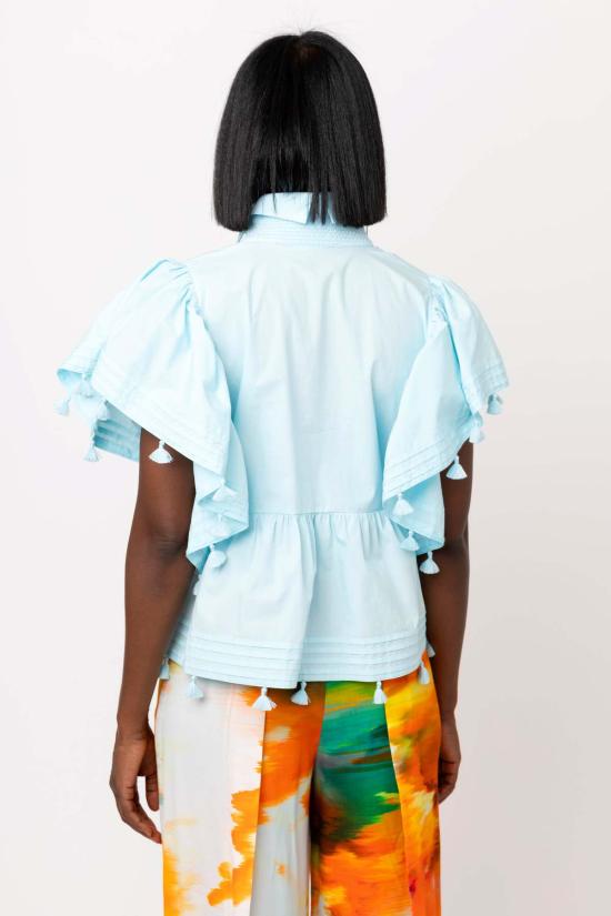  Hope For Flowers by Tracy Reese 블라우스 트레이시 리즈의 Hope For Flowers 크로셰 엣지 셔츠 스카이 블루 - OTHER BRANDS