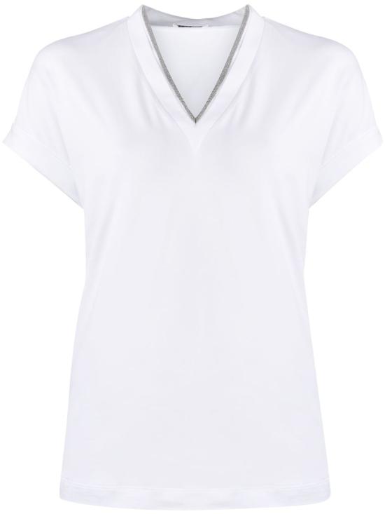 26FW 브루넬로 쿠치넬리 모닐리 브이넥 코튼 M0T18BD222 C159 BIANCO