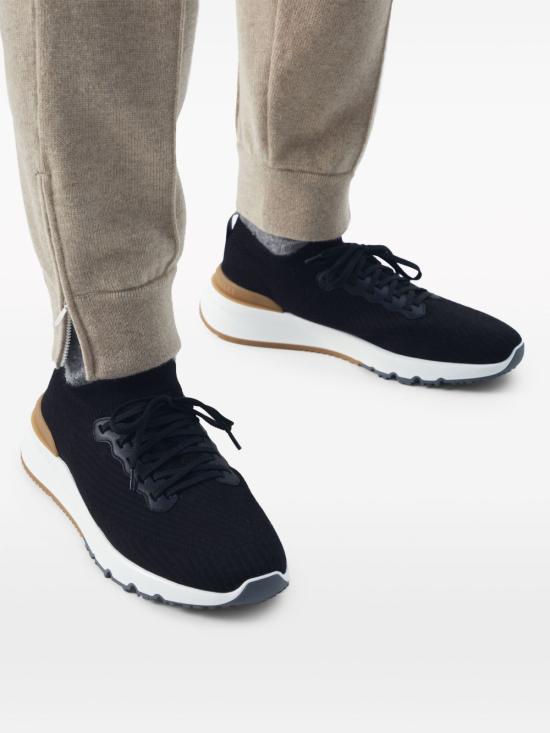  브루넬로 쿠치넬리 코튼 니트 세미 폴리쉬드 카프스킨 러너 MZUPMBO252 CIK10 Nero - BRUNELLO CUCINELLI