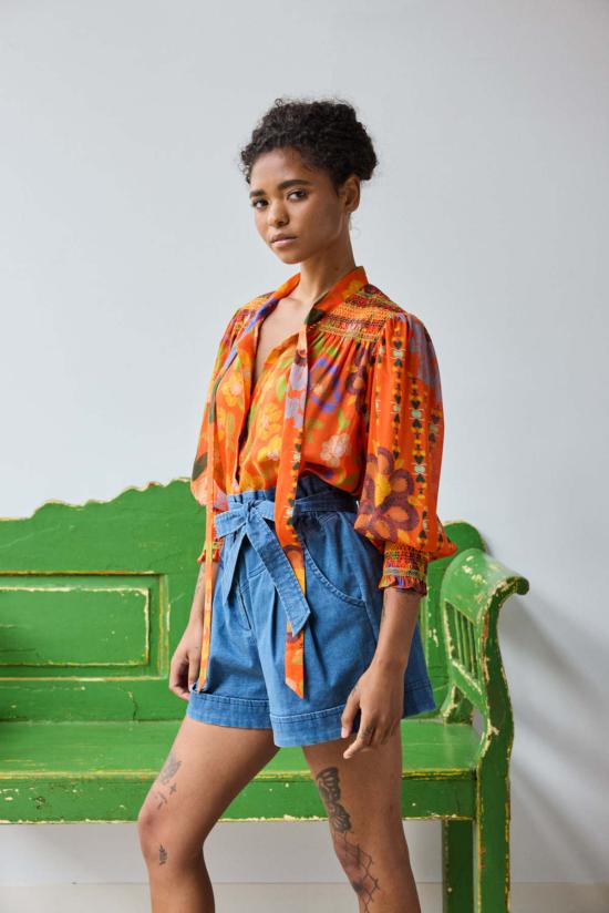  Hope For Flowers by Tracy Reese 블라우스 트레이시 리즈의 'Hope For Flowers' 스모크 타이넥 , 불꽃 자수 플로럴 패턴 - OTHER BRANDS