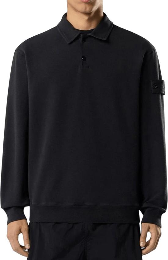 26FW 스톤 아일랜드 폴로 티셔츠 STONEISLANDL2S156100026S0F53V0029ORGANICCOTTONSTRETCHFLEECEGHOSTPOLOSWEATERBLACK - STONE ISLAND