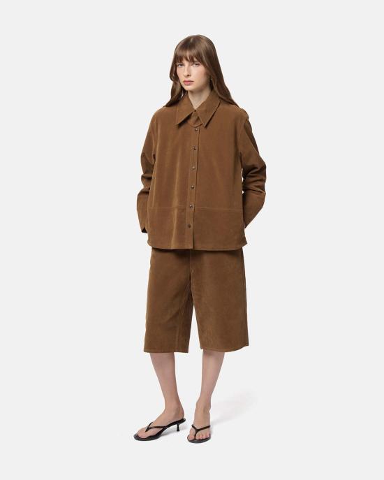  아파리 셔츠 Apparis Ren Sans Suede Overshirt Saddle Brown - APPARIS