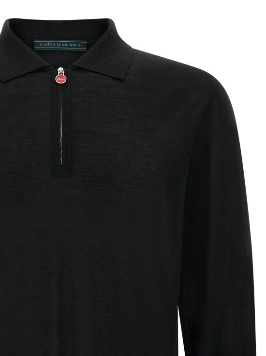 26FW 키톤 폴로 티셔츠 14미크론 울 소재 블랙 폴로 셔츠 - KITON