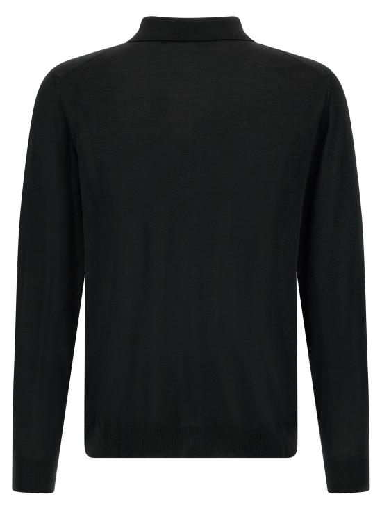 26FW 키톤 폴로 티셔츠 14미크론 울 소재 블랙 폴로 셔츠 - KITON