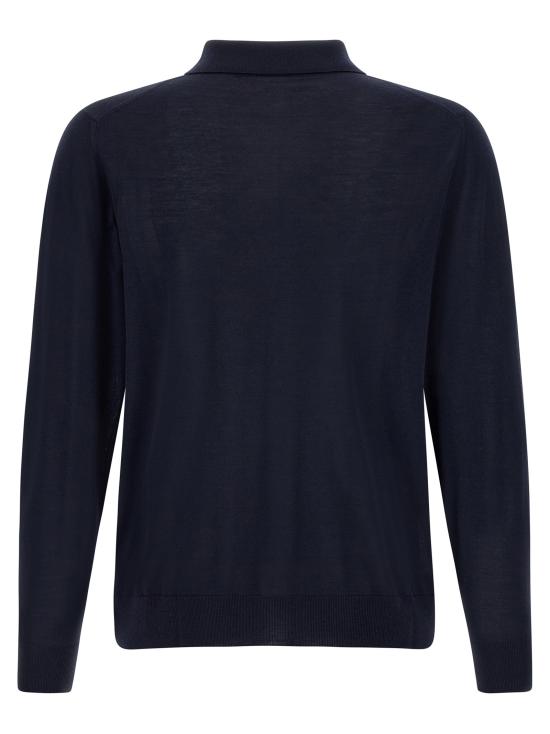 26FW 키톤 폴로 티셔츠 14미크론 울 소재의 파란색 폴로 셔츠 - KITON