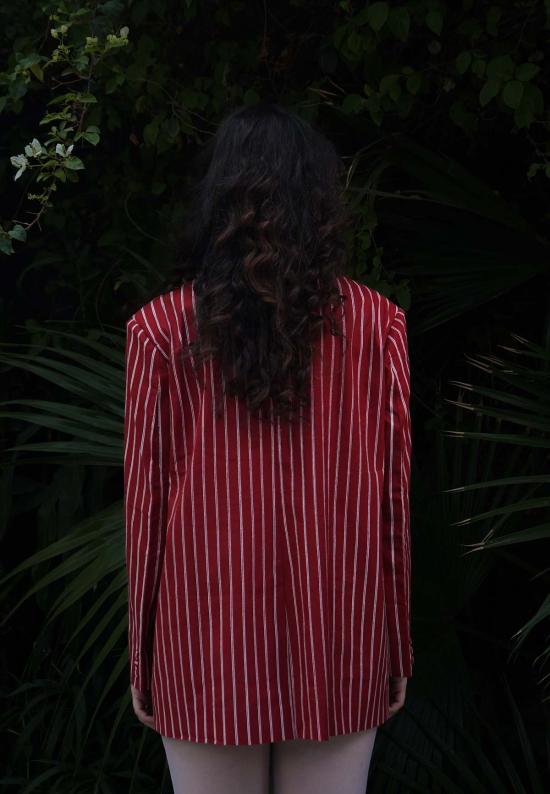  이키비 수트 자켓 세라 더블 버튼 블레이저 레드 - IKKIVI
