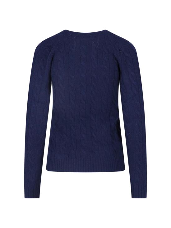 26FW 폴로 랄프로렌 포니 로고 자수 케이블 니트 v넥 스웨터 211 971866 003 BLUE - POLO RALPH LAUREN