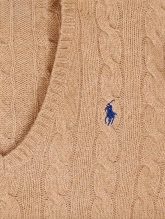 26FW 폴로 랄프로렌 포니 로고 자수 케이블 니트 v넥 스웨터 211 971866 002 BEIGE - POLO RALPH LAUREN