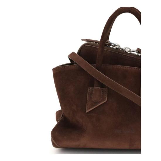 26FW 디 아티코 토트백 Attico La Passeggiata 미니 스웨이드 숄더백 브라운 - THE ATTICO