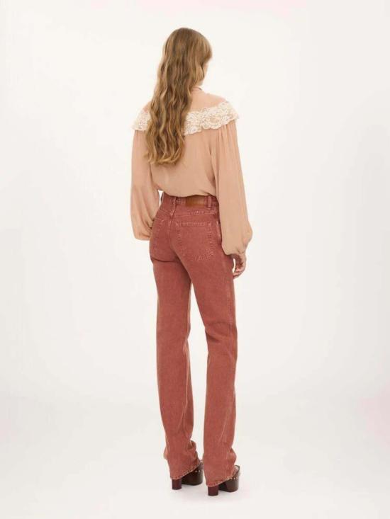  끌로에 스트레이트 팬츠 Chloé Chlo Jean En Denim De Coton Teint 크림슨 브라운 진 - CHLOE