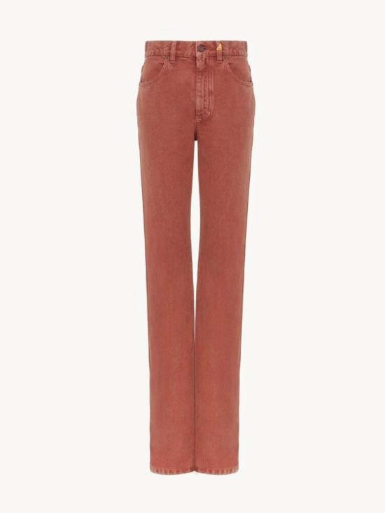  끌로에 스트레이트 팬츠 Chloé Chlo Jean En Denim De Coton Teint 크림슨 브라운 진