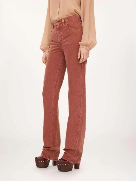  끌로에 스트레이트 팬츠 Chloé Chlo Jean En Denim De Coton Teint 크림슨 브라운 진 - CHLOE