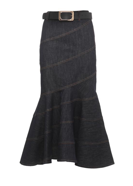26FW 셀프 포트레이트 미디 스커트 PF26810MSKBL BLUE DENIM BELTEDBLUE