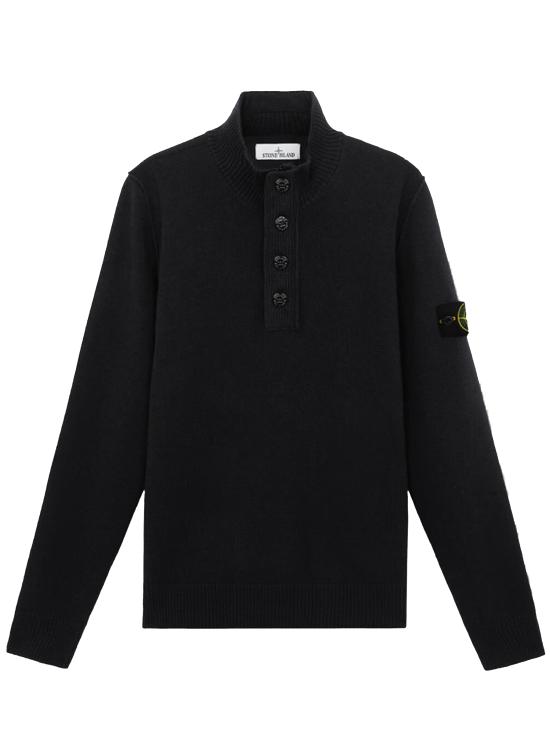 26FW 스톤 아일랜드 로고 패치 하이넥 버튼 울 스웨터 L2S15 5100040 S00A3 V0029 BLACK