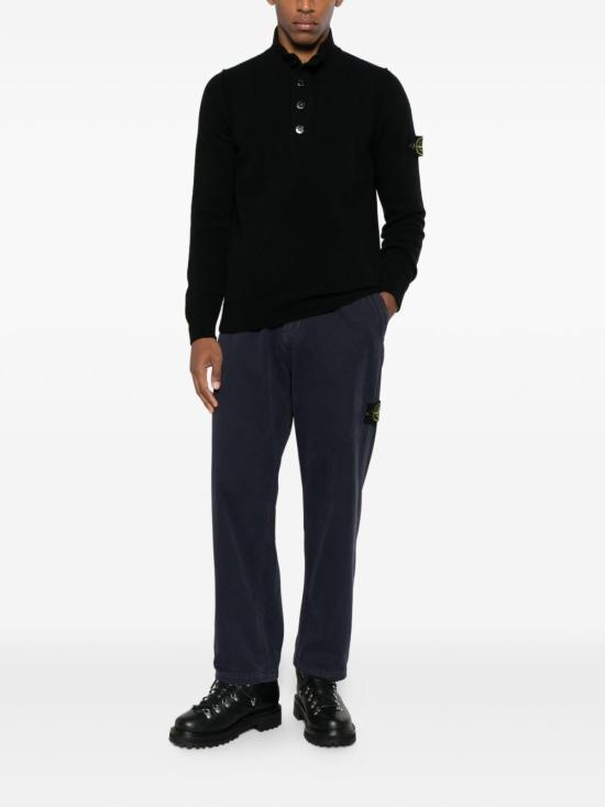 26FW 스톤 아일랜드 로고 패치 하이넥 버튼 울 스웨터 L2S15 5100040 S00A3 V0029 BLACK - STONE ISLAND