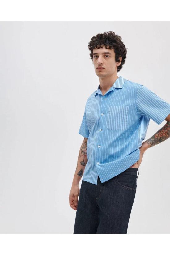  랙앤본 반팔 셔츠 Rag & Bone Avery Poplin  블루 멀티 스트라이프 - RAG & BONE