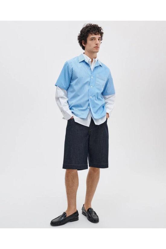  랙앤본 반팔 셔츠 Rag & Bone Avery Poplin  블루 멀티 스트라이프 - RAG & BONE