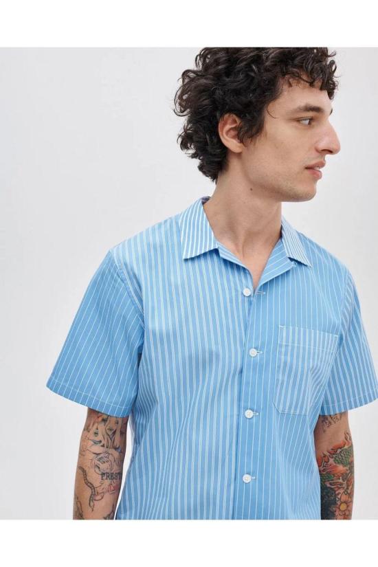  랙앤본 반팔 셔츠 Rag & Bone Avery Poplin  블루 멀티 스트라이프 - RAG & BONE