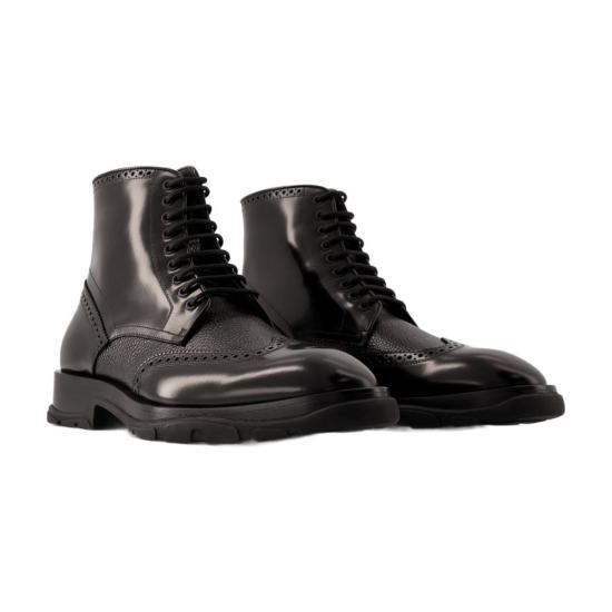  알렉산더 맥퀸 부츠 레이스업 가죽 앵클  블랙 - ALEXANDER MCQUEEN