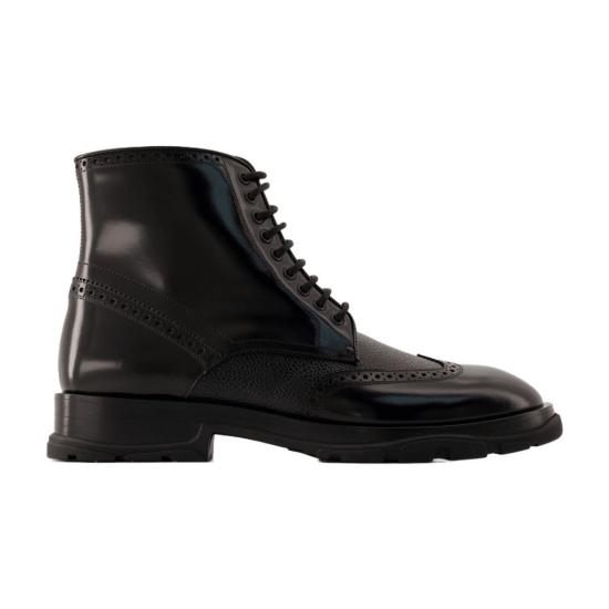  알렉산더 맥퀸 부츠 레이스업 가죽 앵클  블랙 - ALEXANDER MCQUEEN