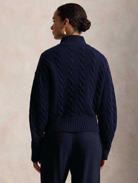 26FW 랄프 로렌 터틀넥 Lana con Mezza Zip Blu 소재의 Maglia a Trecce - RALPH LAUREN