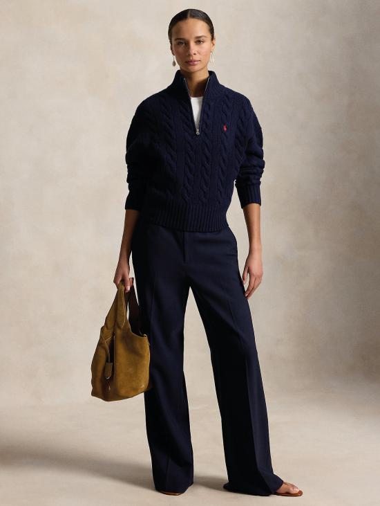 26FW 랄프 로렌 터틀넥 Lana con Mezza Zip Blu 소재의 Maglia a Trecce - RALPH LAUREN
