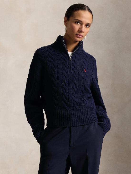 26FW 랄프 로렌 터틀넥 Lana con Mezza Zip Blu 소재의 Maglia a Trecce