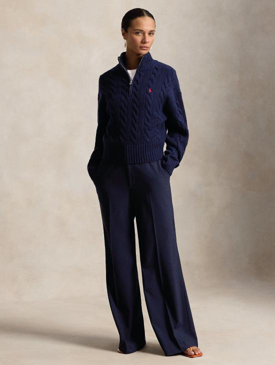 26FW 랄프 로렌 터틀넥 Lana con Mezza Zip Blu 소재의 Maglia a Trecce - RALPH LAUREN