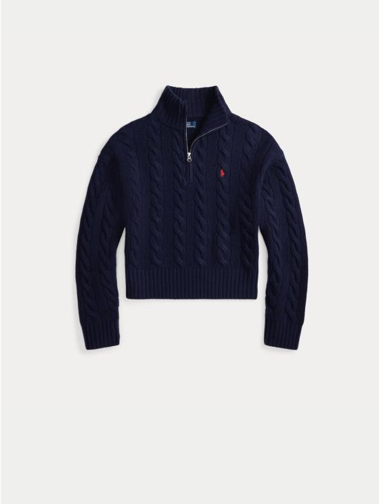 26FW 랄프 로렌 터틀넥 Lana con Mezza Zip Blu 소재의 Maglia a Trecce - RALPH LAUREN