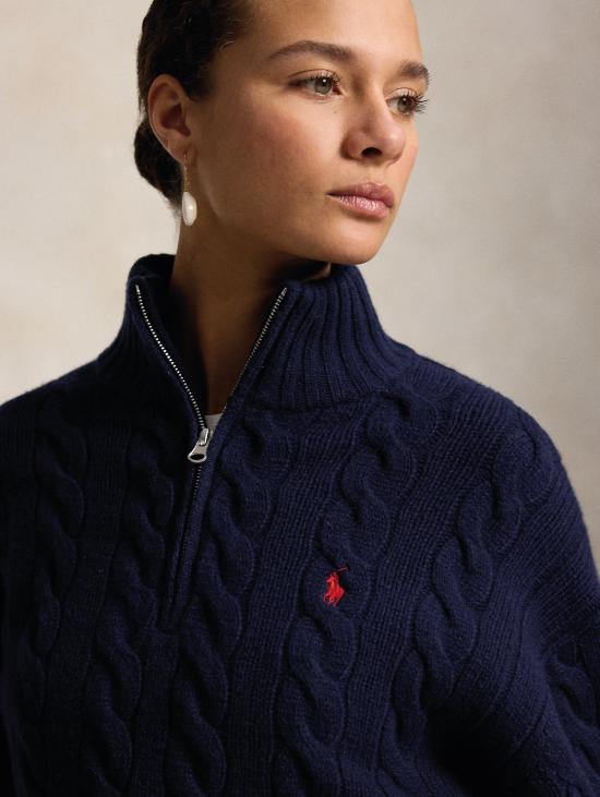 26FW 랄프 로렌 터틀넥 Lana con Mezza Zip Blu 소재의 Maglia a Trecce - RALPH LAUREN