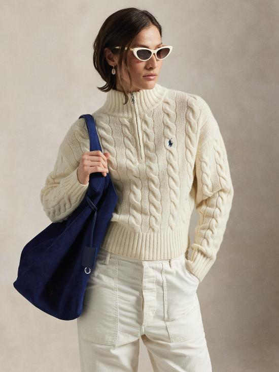 26FW 랄프 로렌 터틀넥 말리아 아 트레체 라나 콘 메자 집 크레마 - RALPH LAUREN