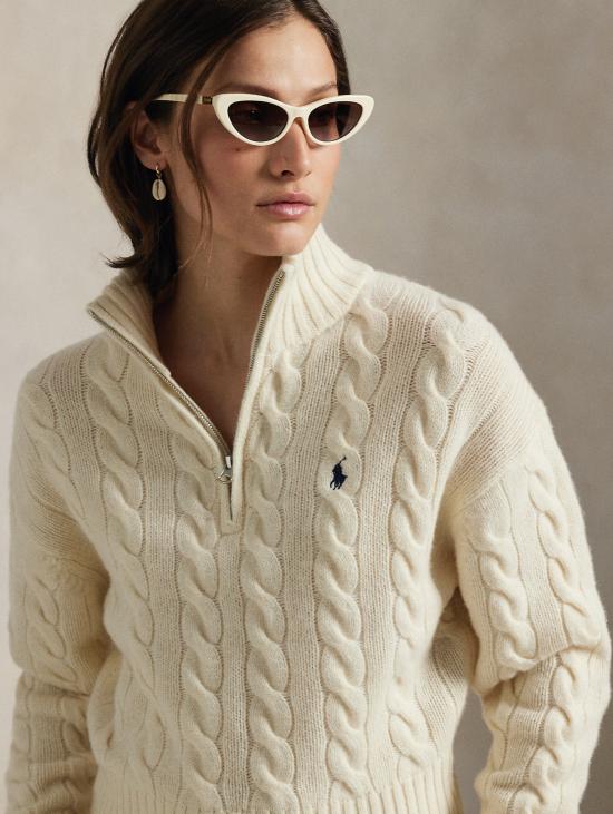 26FW 랄프 로렌 터틀넥 말리아 아 트레체 라나 콘 메자 집 크레마 - RALPH LAUREN
