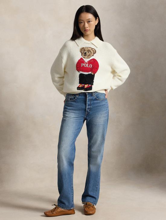 26FW 랄프 로렌 스웨터 Maglione In Misto Lino e Cotone con 폴로 베어 비앙코 - RALPH LAUREN