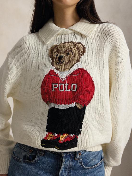 26FW 랄프 로렌 스웨터 Maglione In Misto Lino e Cotone con 폴로 베어 비앙코 - RALPH LAUREN
