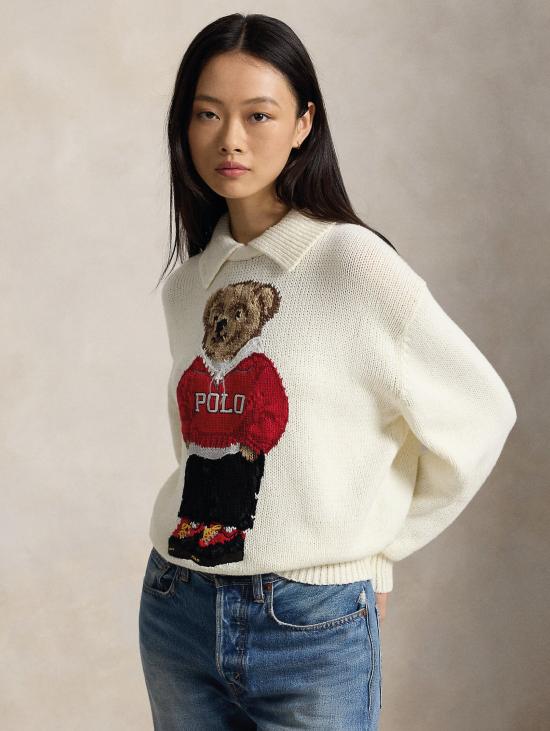 26FW 랄프 로렌 스웨터 Maglione In Misto Lino e Cotone con 폴로 베어 비앙코