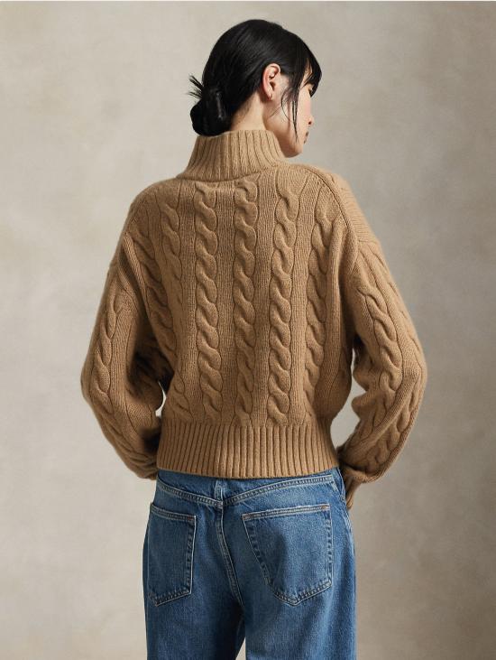 26FW 랄프 로렌 터틀넥 Lana con Mezza Zip Cammello 소재의 Maglia a Trecce - RALPH LAUREN