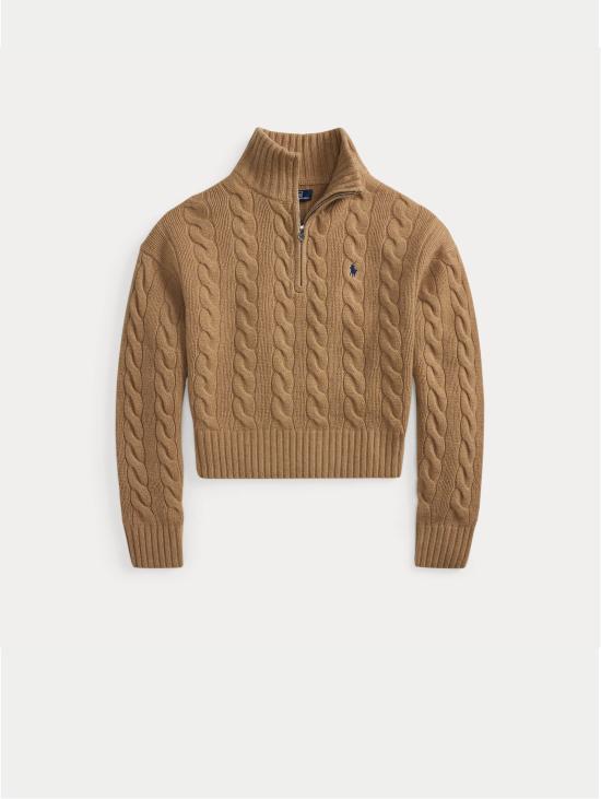 26FW 랄프 로렌 터틀넥 Lana con Mezza Zip Cammello 소재의 Maglia a Trecce - RALPH LAUREN