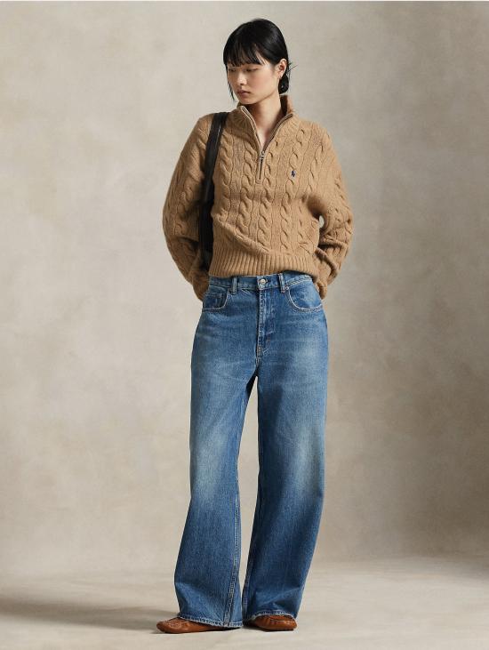 26FW 랄프 로렌 터틀넥 Lana con Mezza Zip Cammello 소재의 Maglia a Trecce - RALPH LAUREN