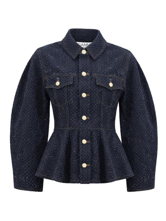 26SS 가니 트위드 데님 페플럼 자켓 A1010077 077 Blue